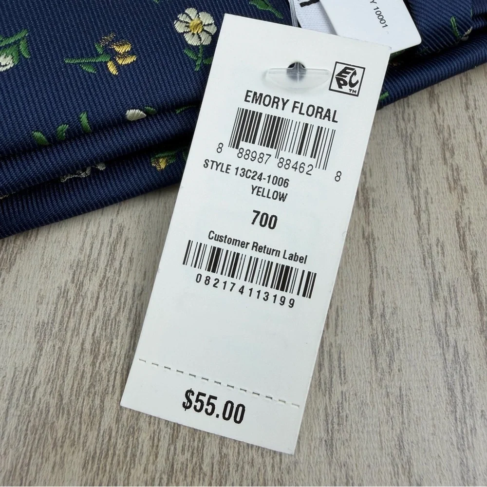609 Bar III Men's Tie Emory Floral 700 Yellow Navy $55 Poly Silk Skinny Slim